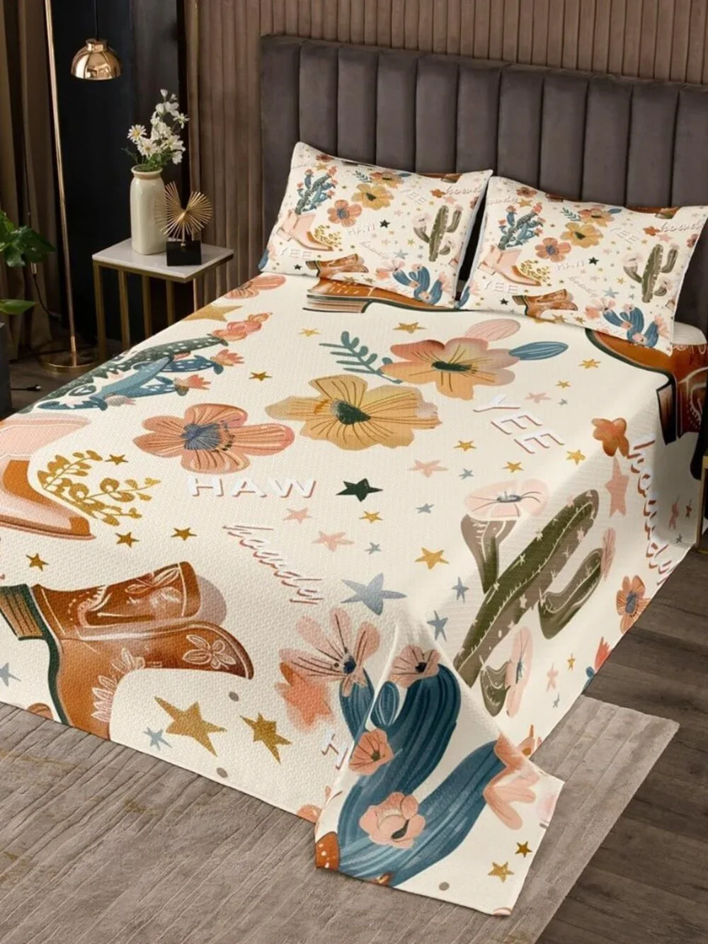Cowboy Bedspread Twin Size, Cowboy Boots Coverlet Set for Kids Girls Bedroom Dec